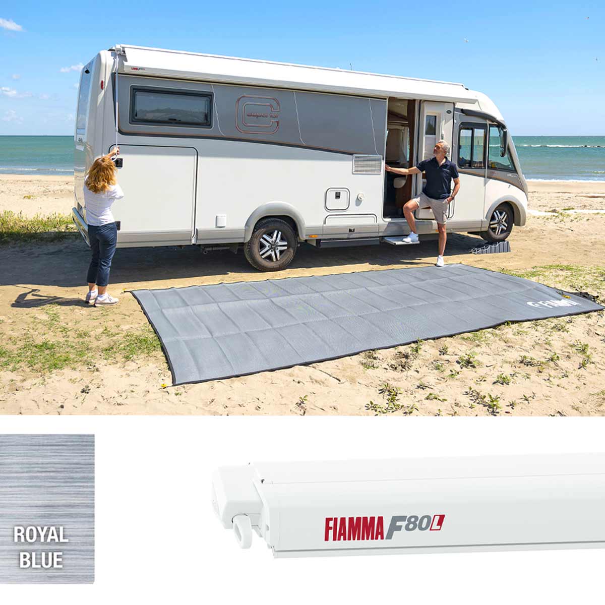 Fiamma F80L 550 Awning Polar White - Royal Blue (07840L03Q)